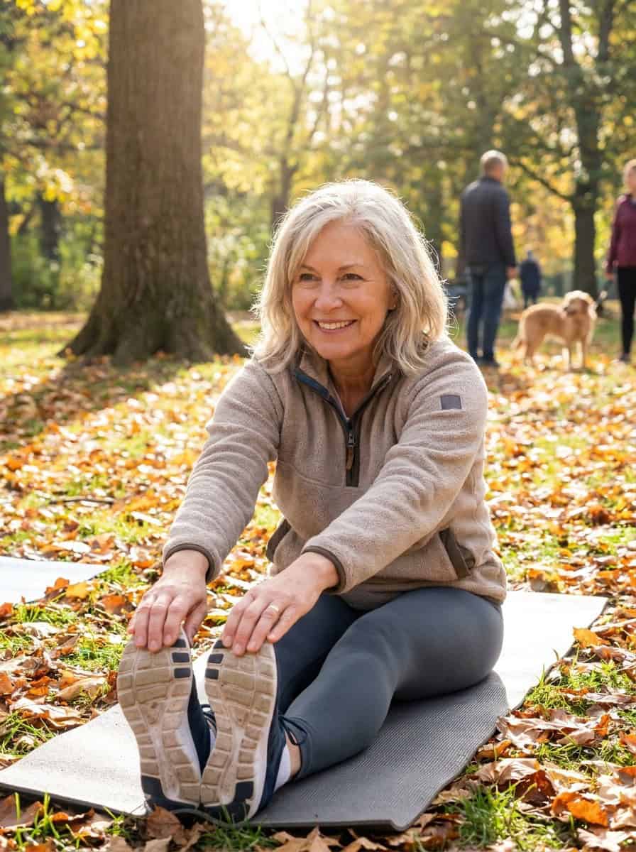 Active mature woman exercising outdoors