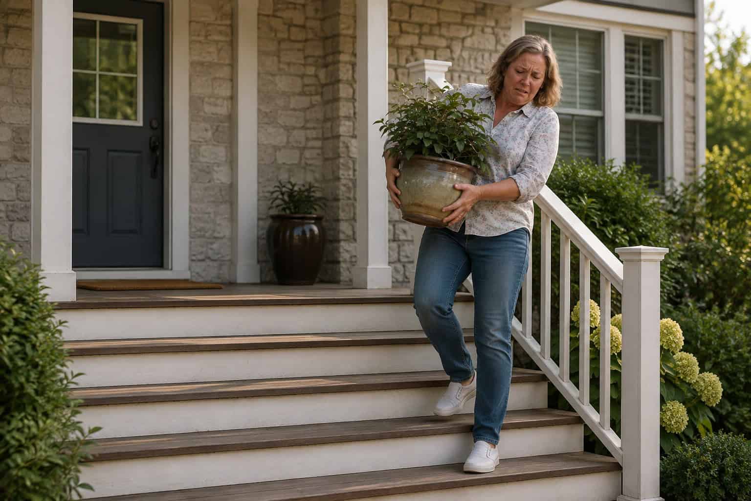 Woman navigating stairs during an everyday activity